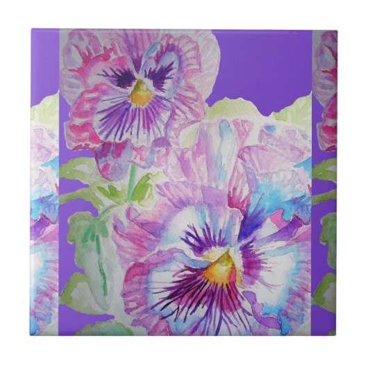 Carreau Aquarelle Pansy Fleurs de céramique florale Tuile (Devant)