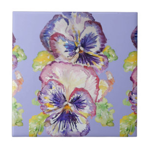 Carreau Aquarelle Pansy Purple Pansies Florales en céramiq