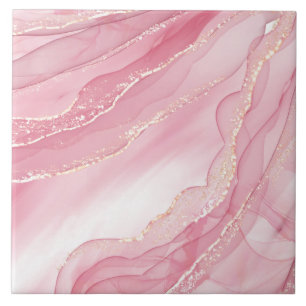 Carreau Aquarelle Parties scintillant rose et or marbre