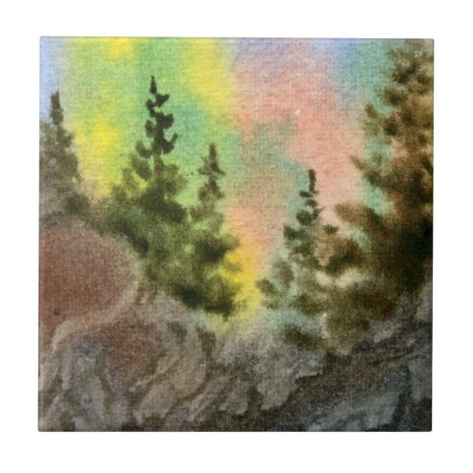 Carreau Aquarelle paysage nocturne Pine Tree tuile (Devant)