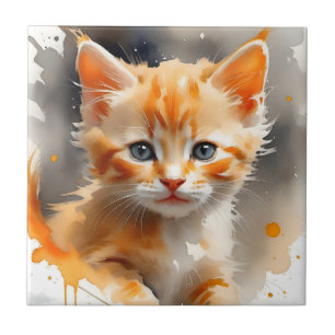 Carreau Aquarelle peinture d'un chat orange mignon