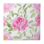 Carreau Aquarelle Peonies roses et Motif de verdure<br><div class="desc">Ajoutez un accent féminin à toutes les chambres avec ce carrelage fleuri. Il présente des illustrations aquarelle de pivoines roses avec accent vert. Ce carrelage rose fleuri conviendra parfaitement à toutes les chambres.</div>