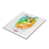 Carreau Aquarelle Pet Chat avec fleurs (Côté)