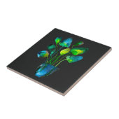 Carreau Aquarelle plante art vert et bleu abstrait (Côté)