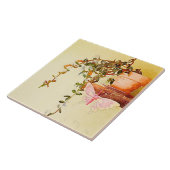 Carreau Aquarelle Plante en pointillés et papillon en méta (Côté)