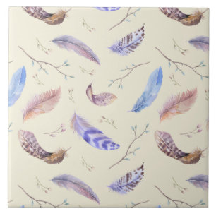 Carreau Aquarelle Plumes Feuilles et Branches Motif