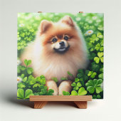 Carreau Aquarelle Pomeranian Shamrock vert