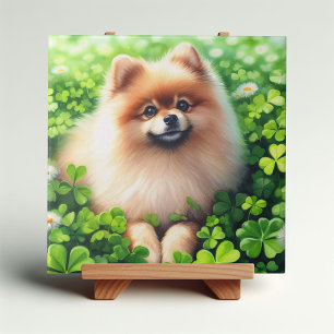 Carreau Aquarelle Pomeranian Shamrock vert