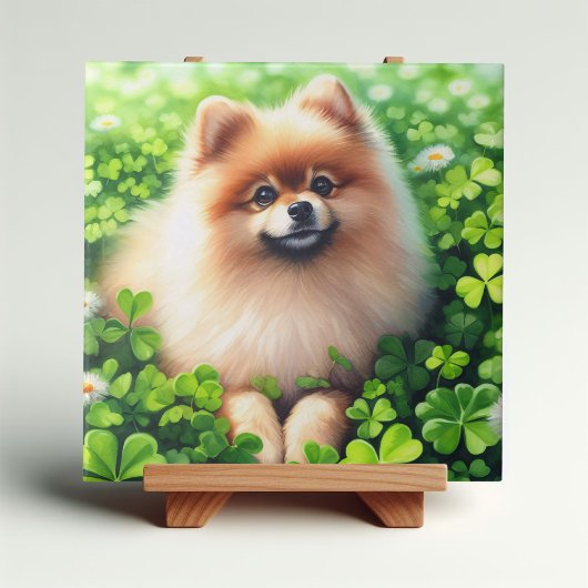 Carreau Aquarelle Pomeranian Shamrock vert