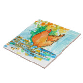 Carreau Aquarelle Poulet Hen Feuilles d'automne (Côté)