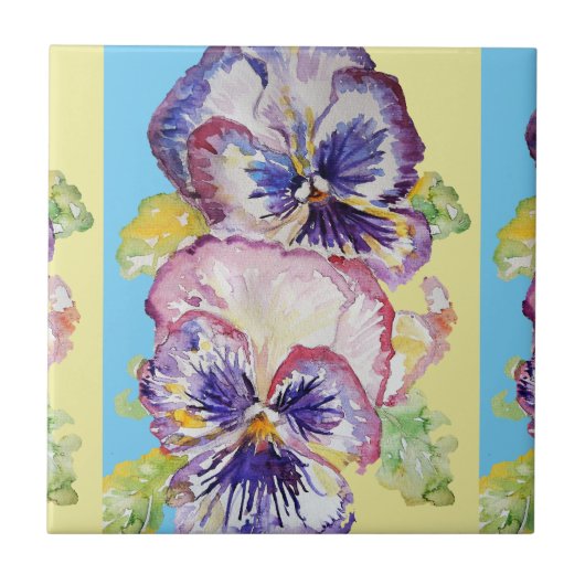 Carreau Aquarelle Purple Pansy Pansies Florales (Devant)