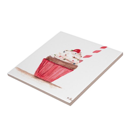 Carreau Aquarelle rose Cupcake l'art alimentaire (Côté)