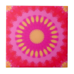 Carreau Aquarelle rose et orange Mandala