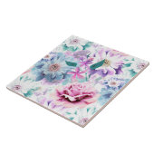 Carreau Aquarelle rose, fleurs bleues. (Côté)