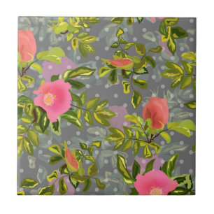 Carreau Aquarelle rose fleurs rose rétro fleurie botanique