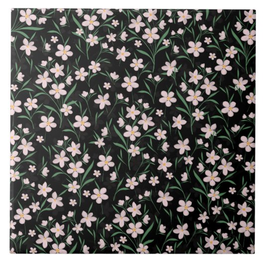 Carreau Aquarelle rose Floral Botanique Motif noir (Devant)