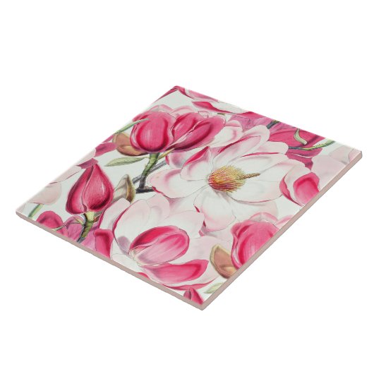Carreau Aquarelle rose Magnolia Motif (Côté)