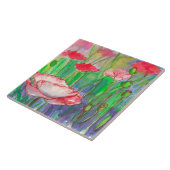 Carreau Aquarelle rose rouge Fleurs de pavot (Côté)