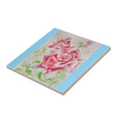 Carreau Aquarelle Rose Rouge Roses Rose Foncé Floral Bleu  (Côté)