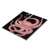 Carreau Aquarelle rouge de poulpe sur le noir (Côté)