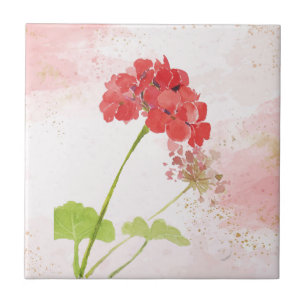 Carreau Aquarelle Rouge Geranium Garden Fleurs