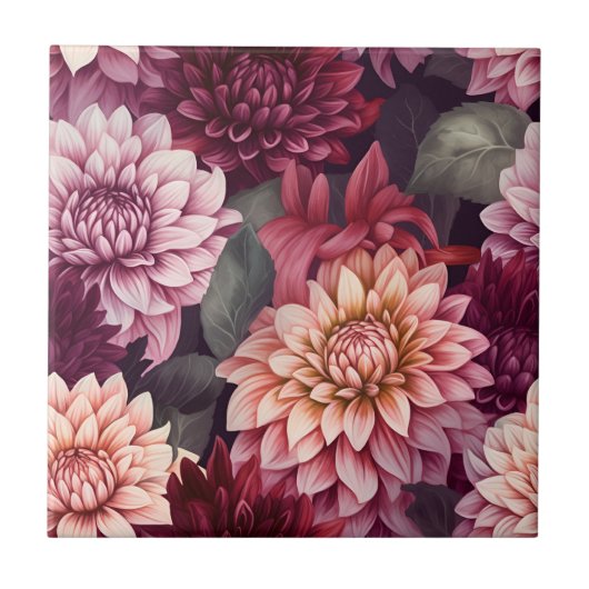 Carreau Aquarelle Rouge rose Dahlia Motif Design (Devant)