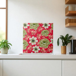 Carreau Aquarelle rouge vert Floral