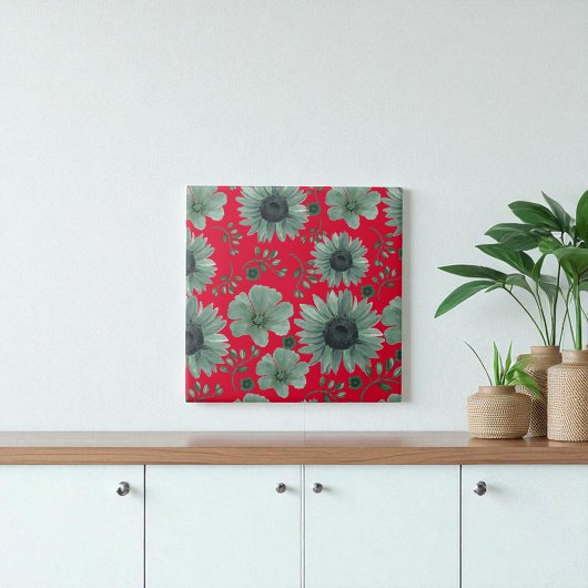 Carreau Aquarelle rouge vert Floral