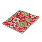 Carreau Aquarelle rouge vert Floral (Côté)