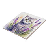 Carreau Aquarelle Scottish Fold Cat dans le champ de lavan (Côté)