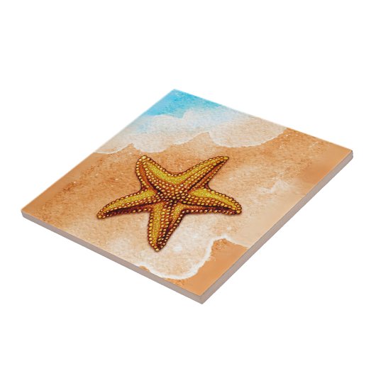 Carreau Aquarelle Starfish sur la plage (Côté)