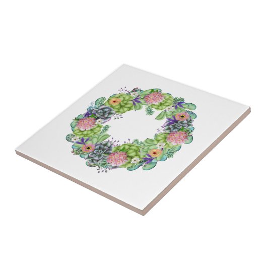 Carreau Aquarelle Succulente Courbe Florale (Côté)