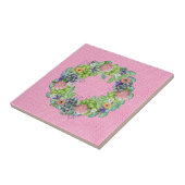 Carreau Aquarelle succulente couronne florale sur rose (Côté)