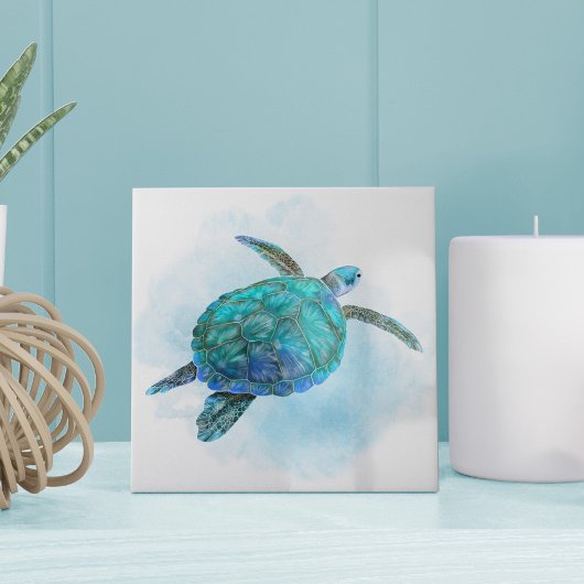 Carreau Aquarelle Tortue de mer Océan côtier marin