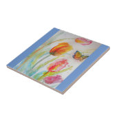 Carreau Aquarelle Tulipe rose Fleur florale Carrelage en c (Côté)