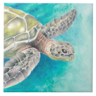 Carreau Aquarelle verte de la tortue marine