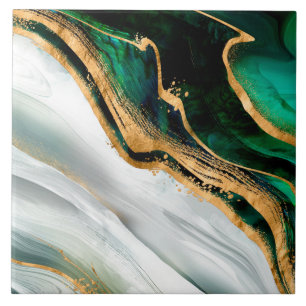 Carreau Aquarelle verte malachite et or