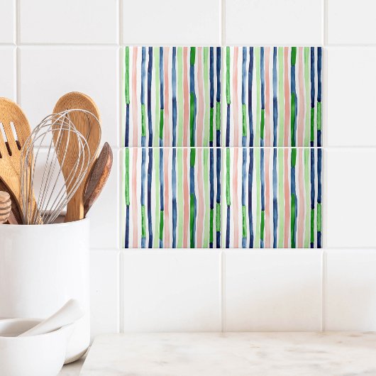 Carreau Aquarelle Verticale Bleu Vert Corail