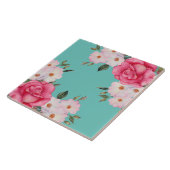 Carreau Aquarelle Vibrant rose Roses blanches Turquoise Re (Côté)