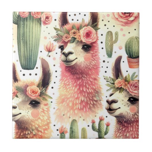Carreau Aquarelle vintage Cute Llama (Devant)