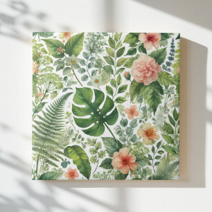 Carreau Aquarelle vintage vert rose Botanique Floral