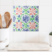 Carreau Aquarelle vive Coral Bleu Vert Motif