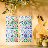 Carreau Aquarelle vive Coral Bleu Vert Motif