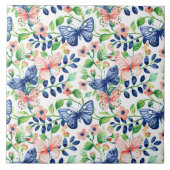 Carreau Aquarelle vive Papillons floraux bleu rose (Devant)