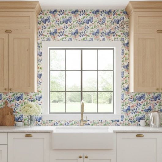 Carreau Aquarelle vive Papillons floraux bleu rose