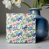Carreau Aquarelle vive Papillons floraux bleu rose