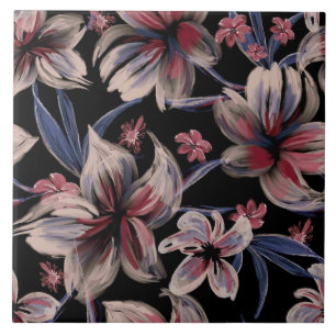 Carreau Aquarelles Crimson Floral sur noir