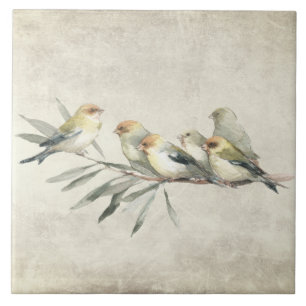 Carreau Aquarelles rustiques d'oiseaux sur une branche