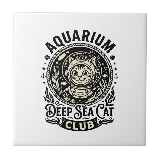 Carreau Aquarium Chat de mer profond Graphique de chat drô (Devant)