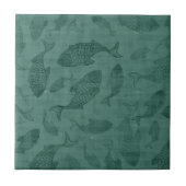 Carreau Aquatic Fish Stencil Art Teal Bokeh Pattern (Devant)